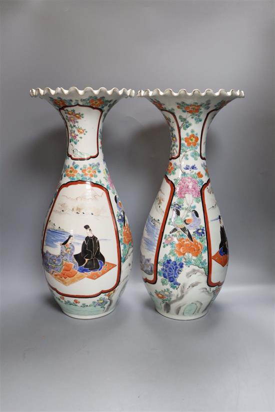 A pair of large Japanese kutani porcelain vases, one a.f., 46cm high